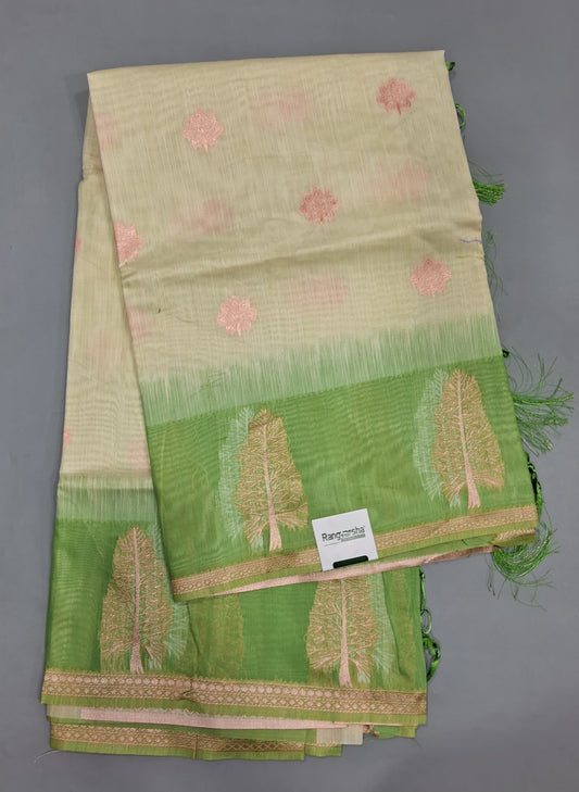 Off-White Munga Cotton Saree