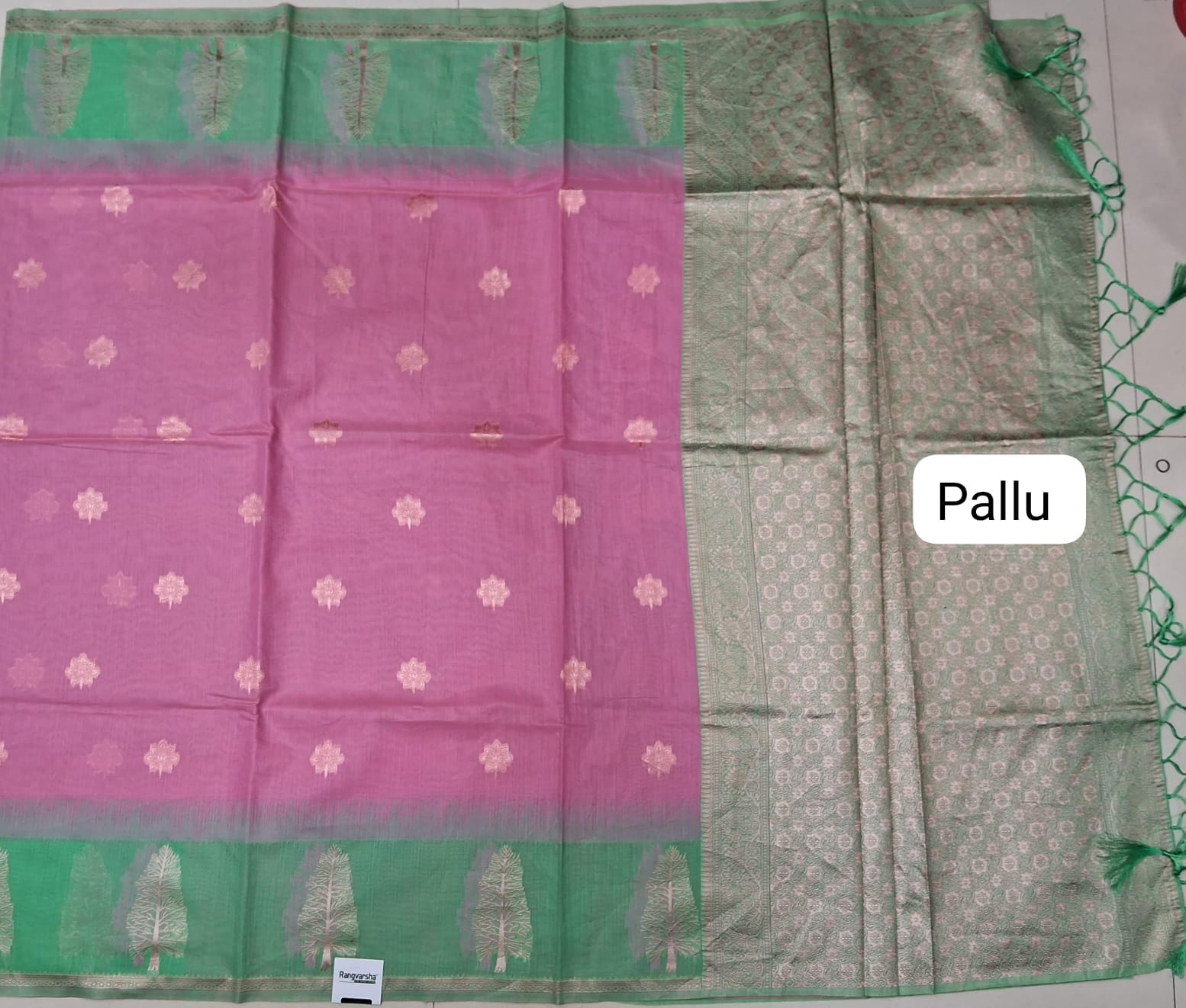 Rose Pink Munga Cotton Saree pallu