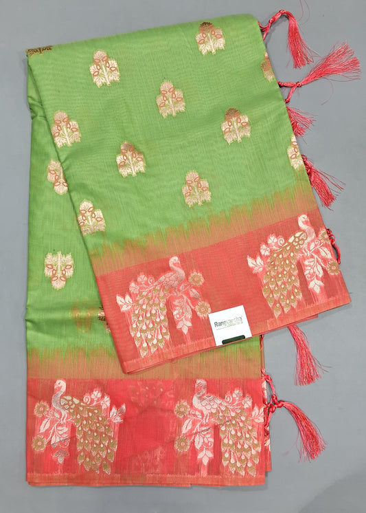 Bright Green Munga Cotton Saree