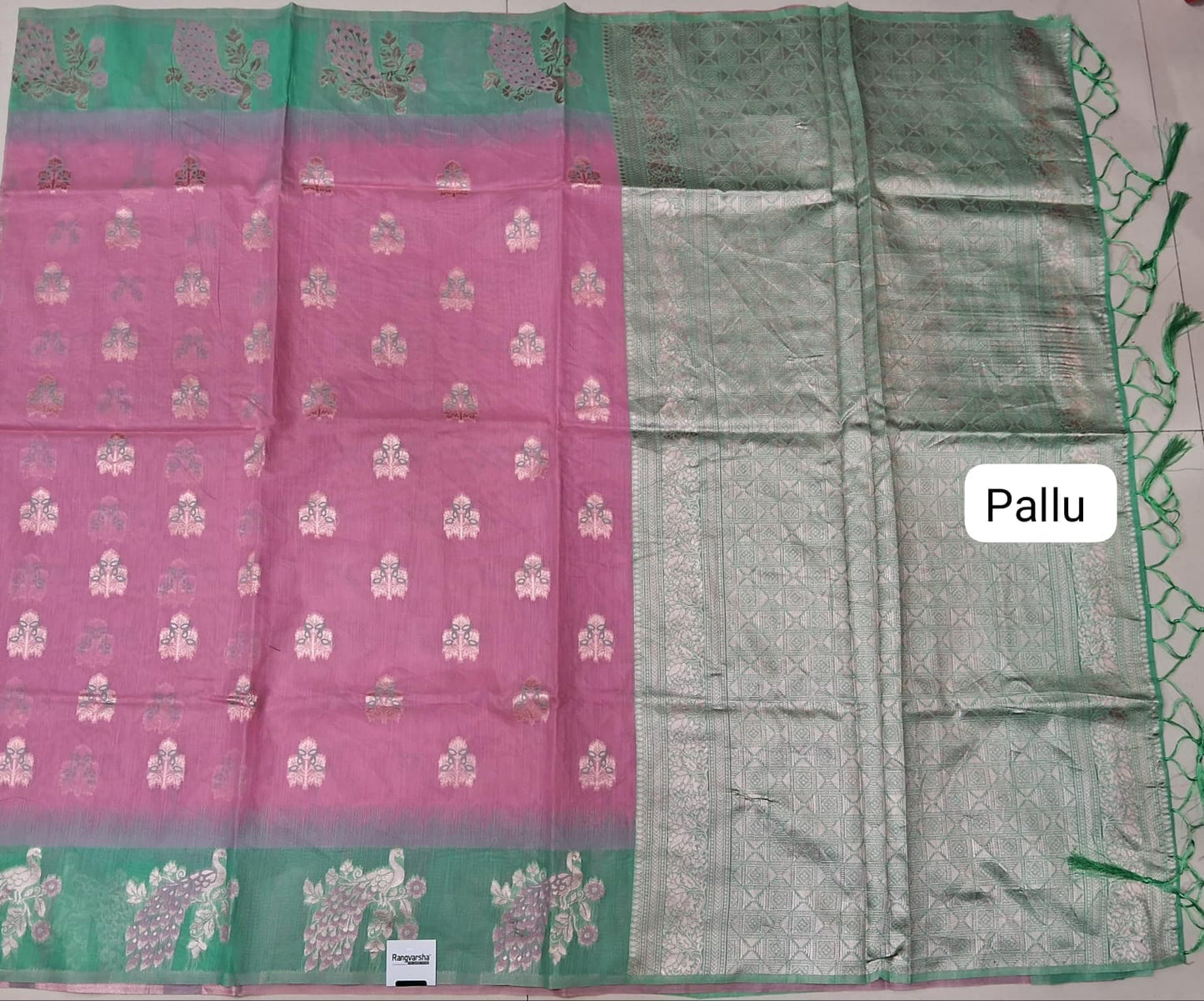 Baby Pink Munga Cotton Saree pallu