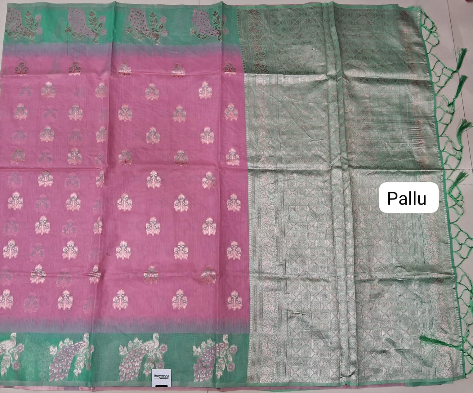 Baby Pink Munga Cotton Saree pallu