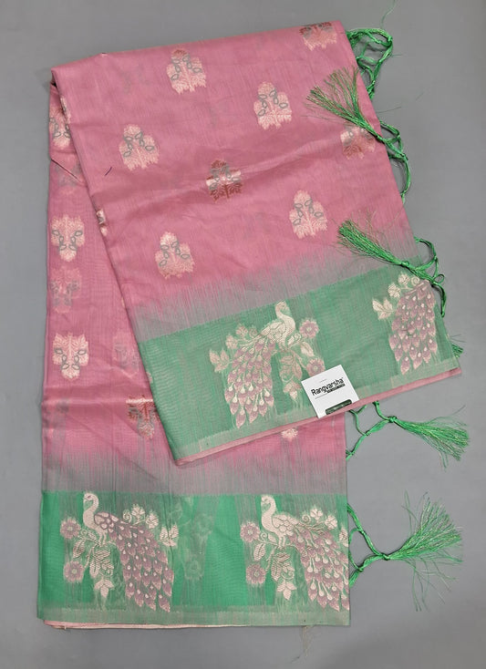 Baby Pink Munga Cotton Saree