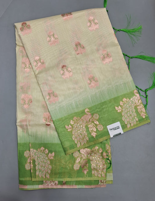 Off-White Munga Cotton Saree