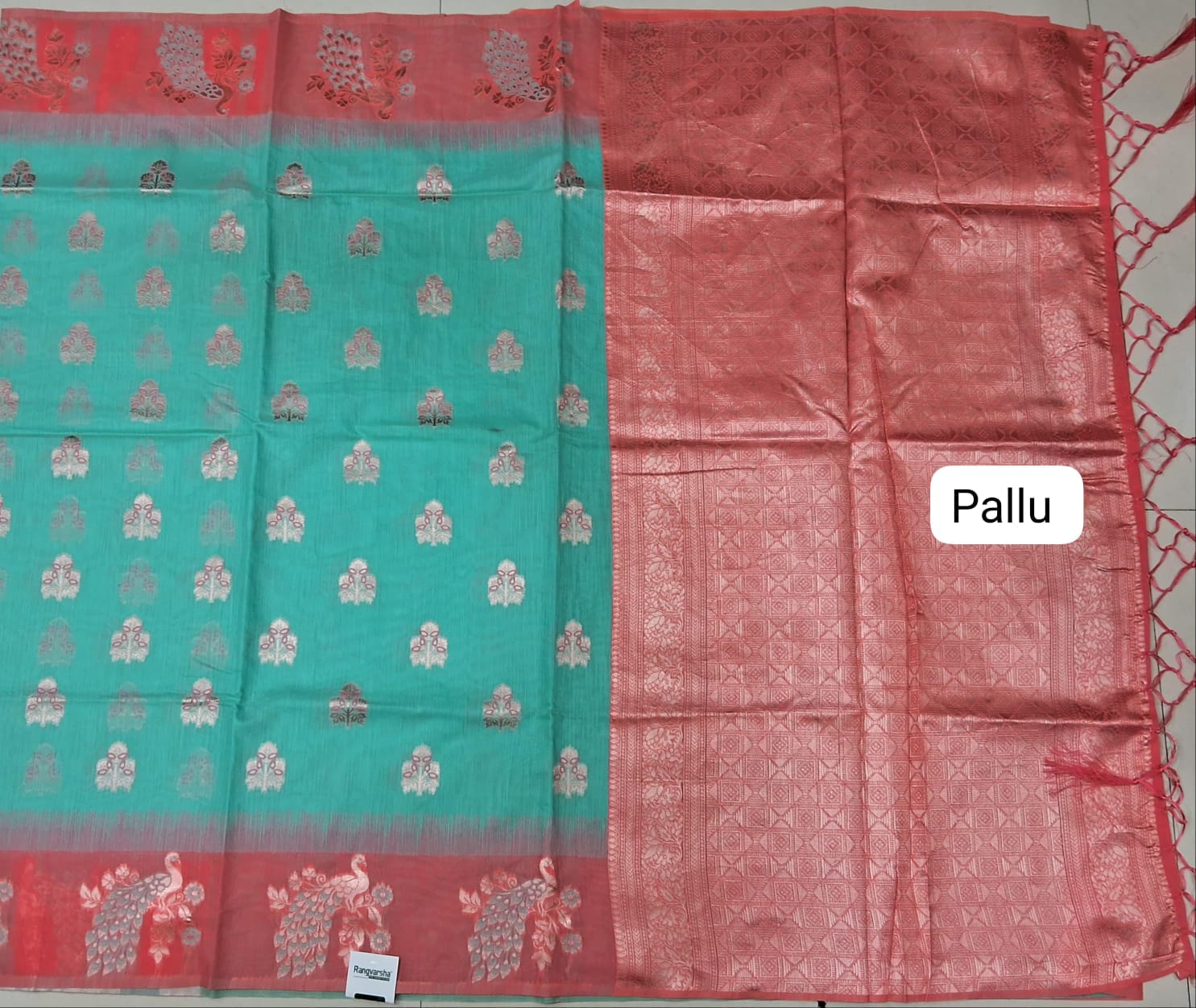 Sky blue Munga Cotton Saree pallu