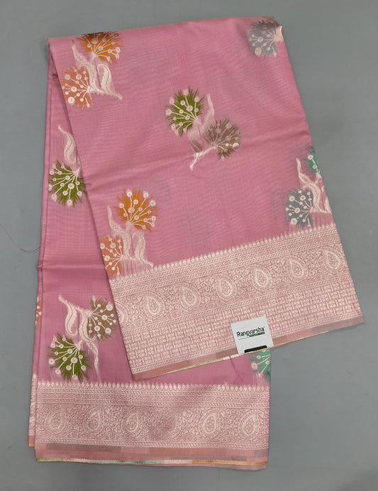 Baby Pink Munga Cotton Saree 