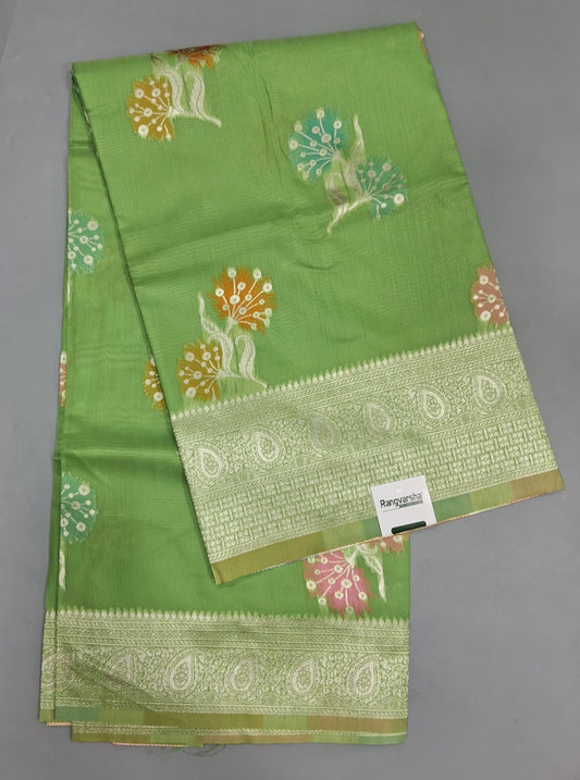 Bright Green Munga Cotton Saree 