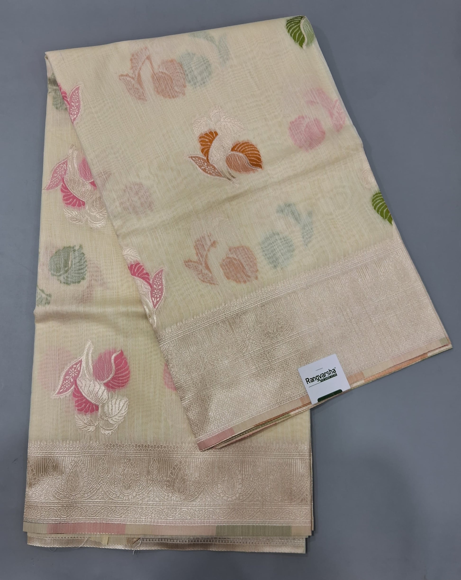 Off-White Munga Cotton Saree