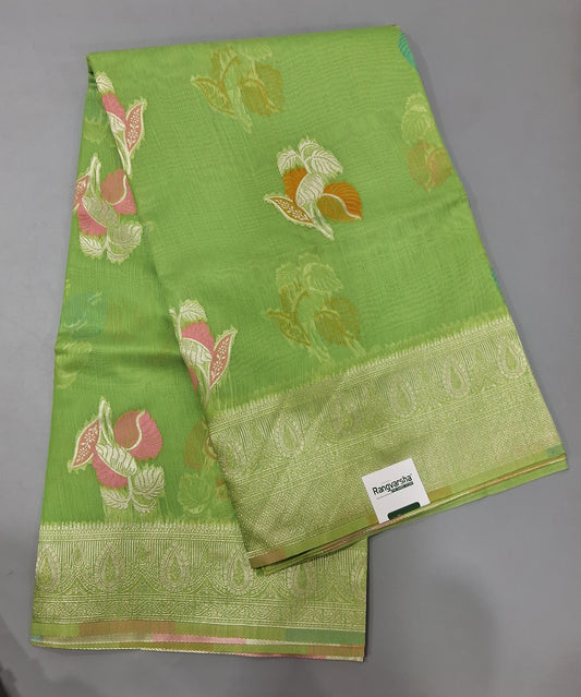Bright Green Munga Cotton Saree 