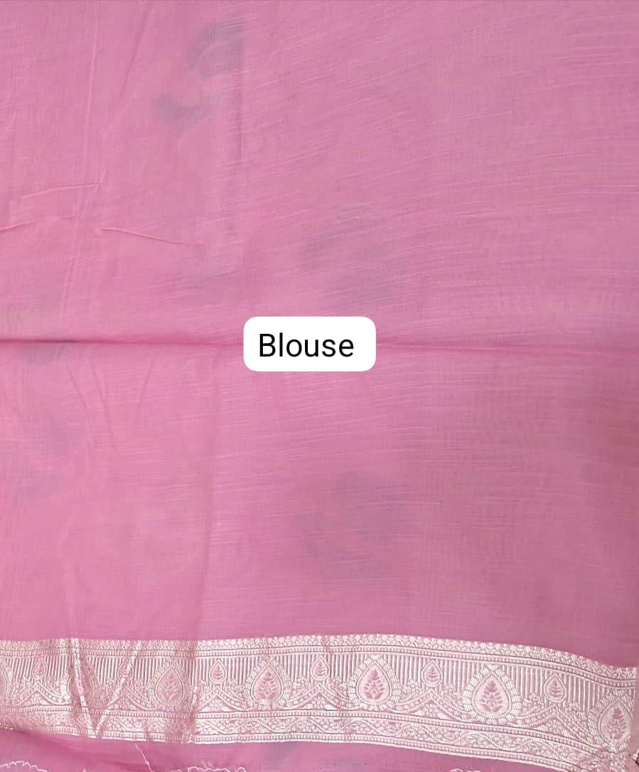 Baby Pink Munga Cotton Saree Blouse