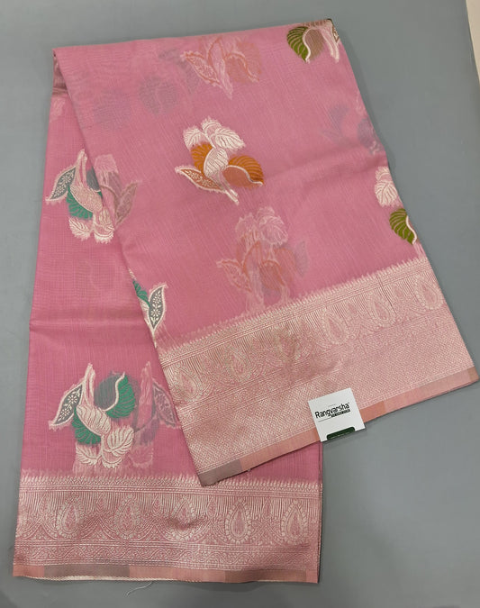 Baby Pink Munga Cotton Saree