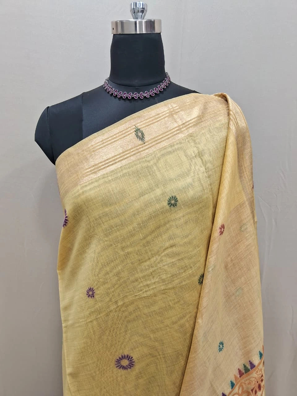 Dark Beige Munga Cotton Saree 1