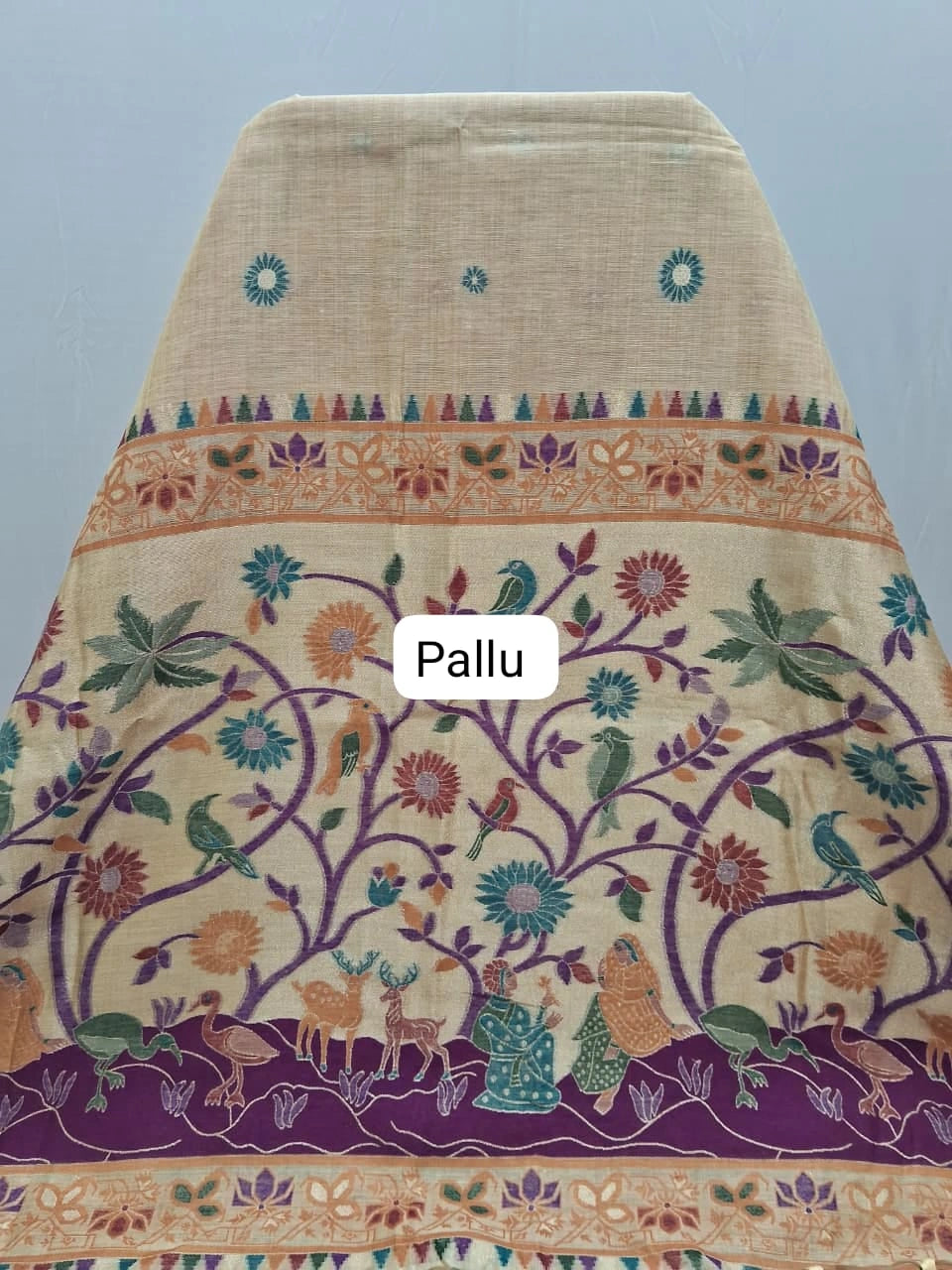 Dark Beige Munga Cotton Saree Pallu