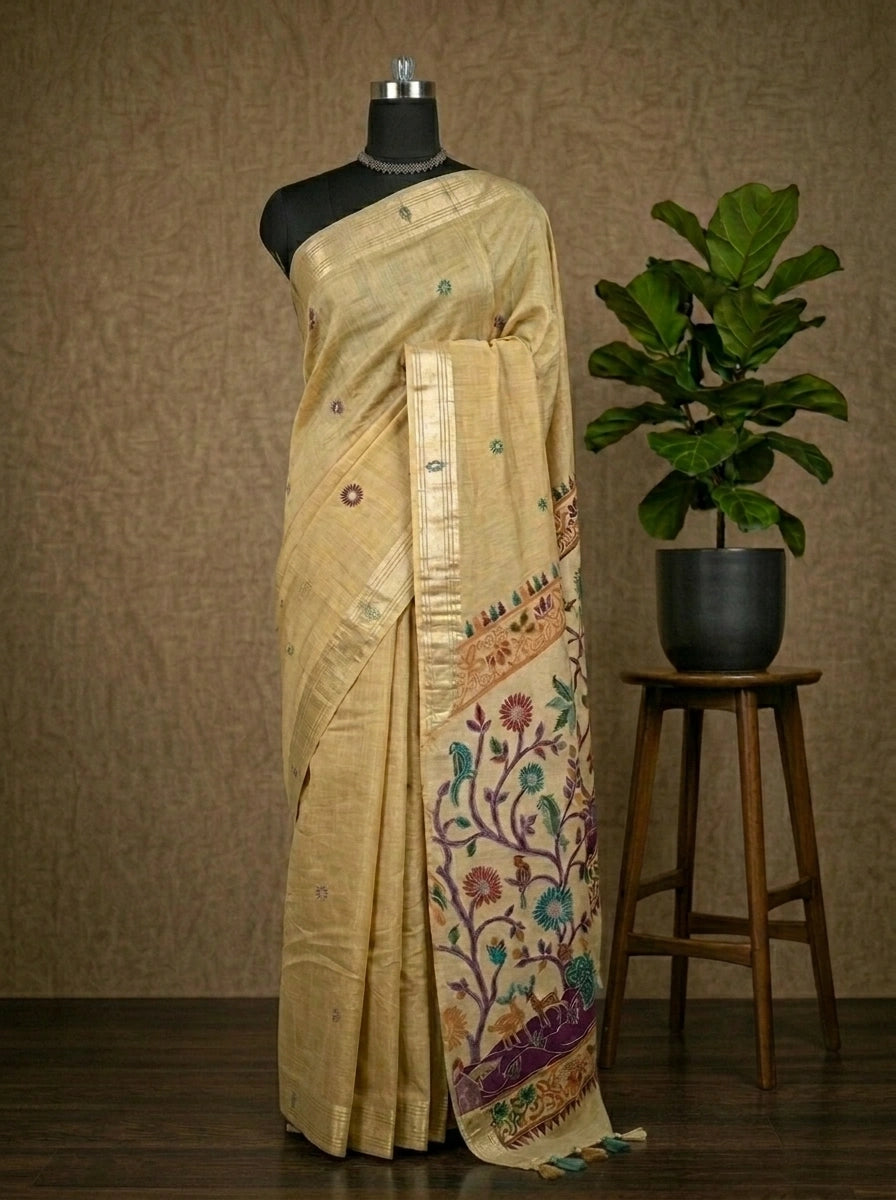 Dark Beige Munga Cotton Saree