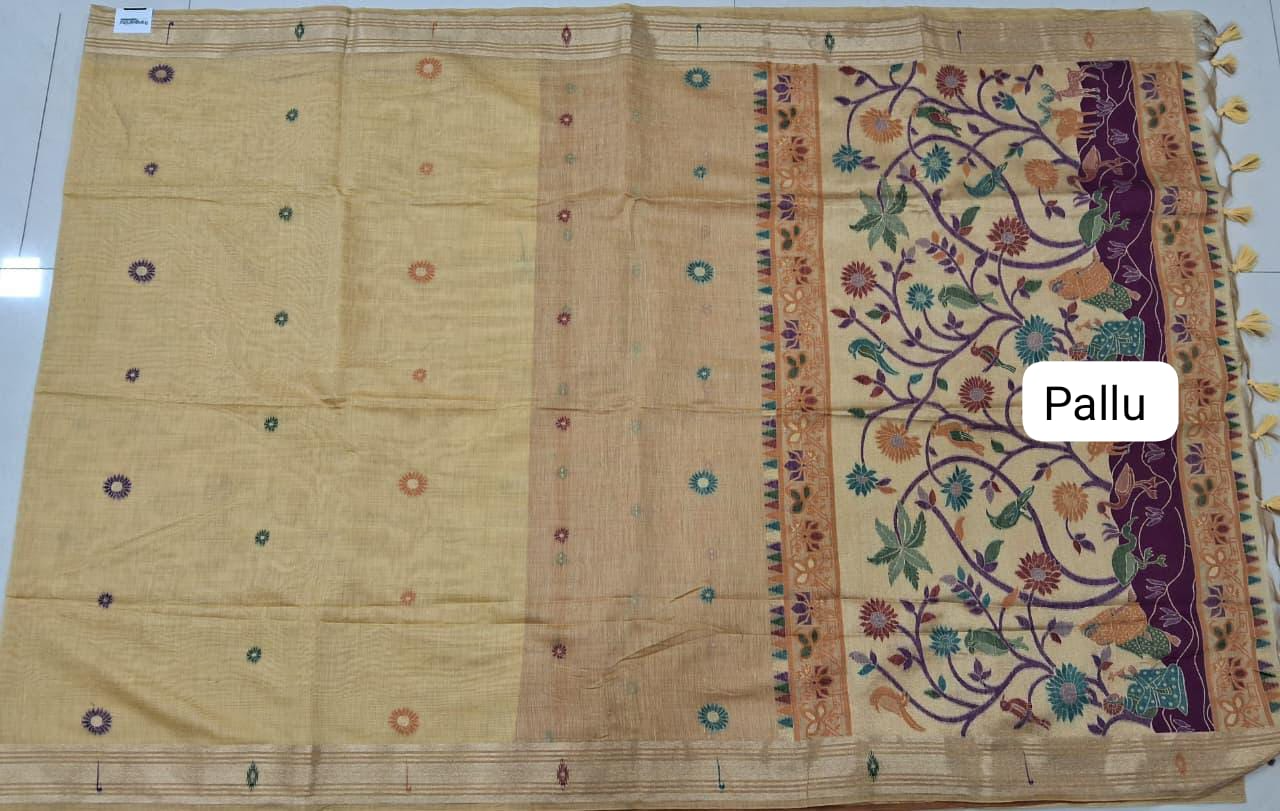 Dark Beige Munga Cotton Saree Pallu