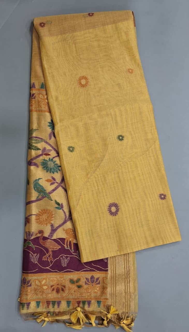 Dark Beige Munga Cotton Saree