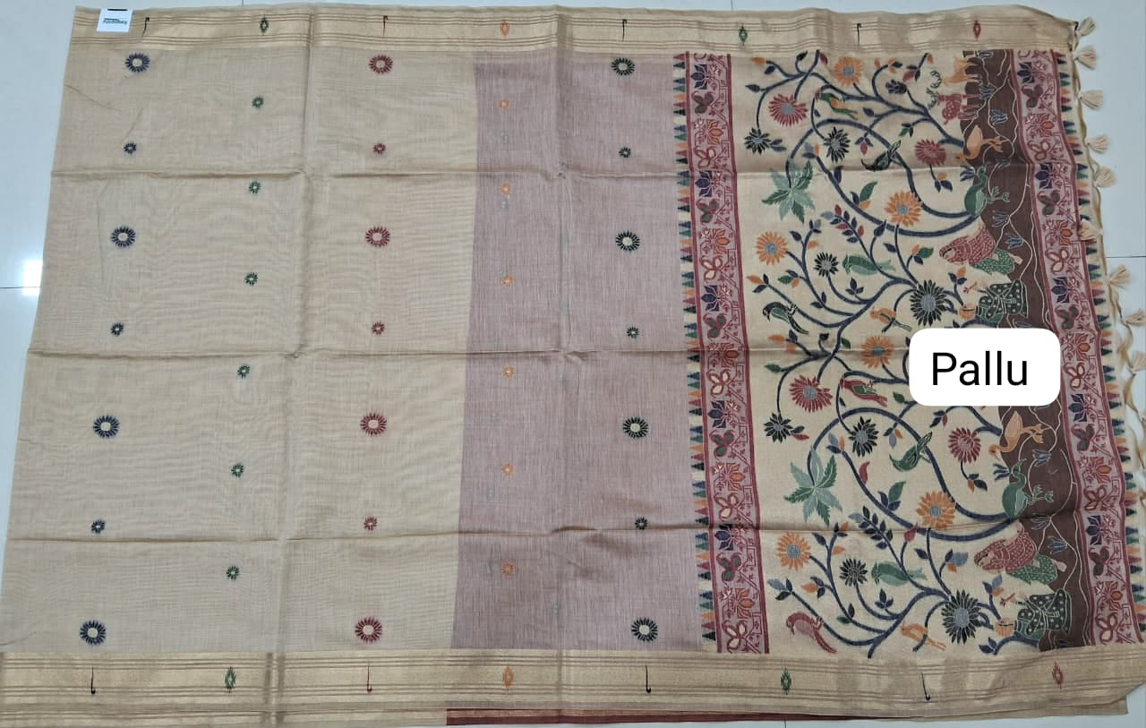 Beige Munga Cotton Saree Pallu