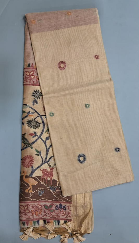 Beige Munga Cotton Saree 