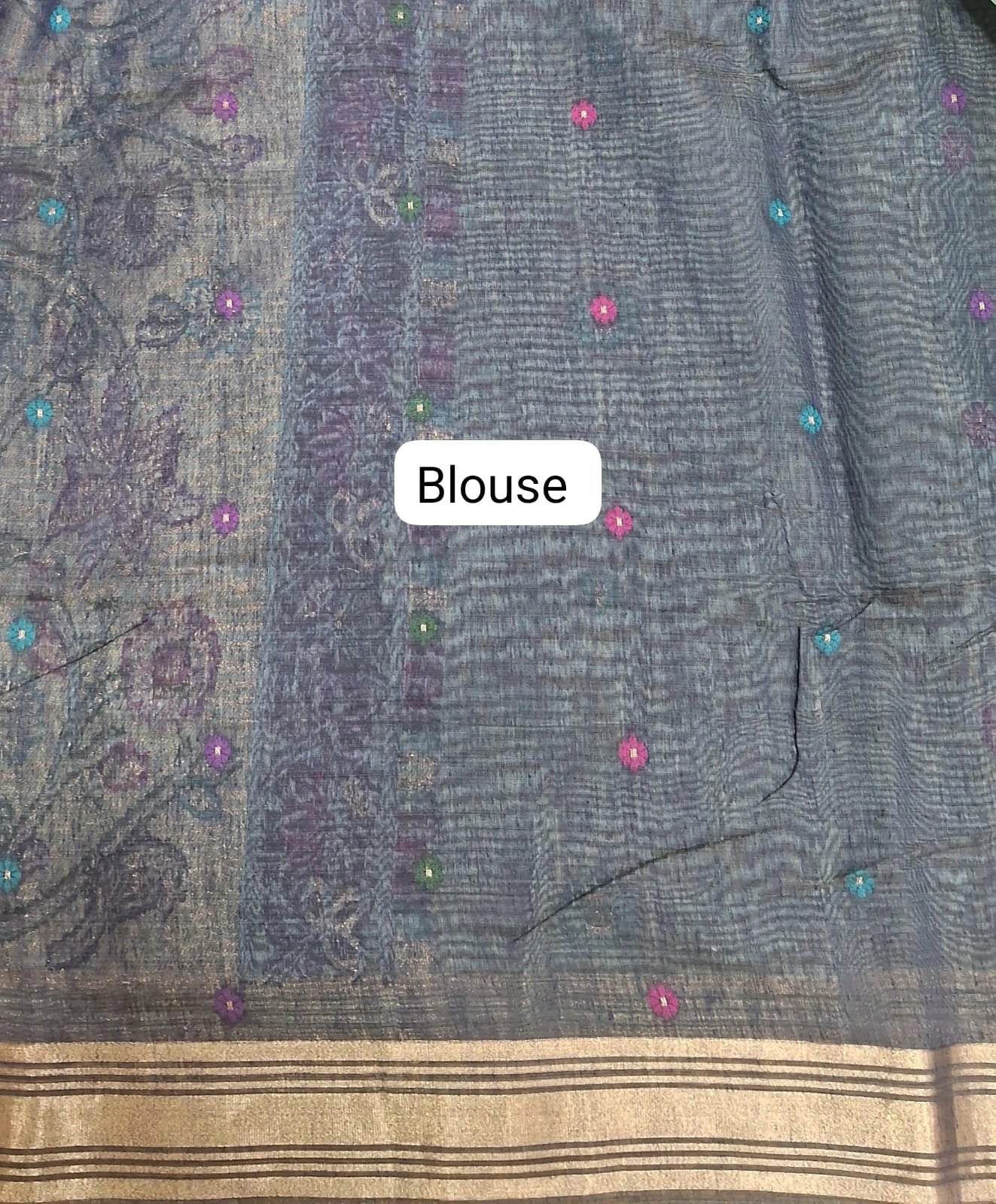 Marine Blue Munga Cotton Saree Blouse