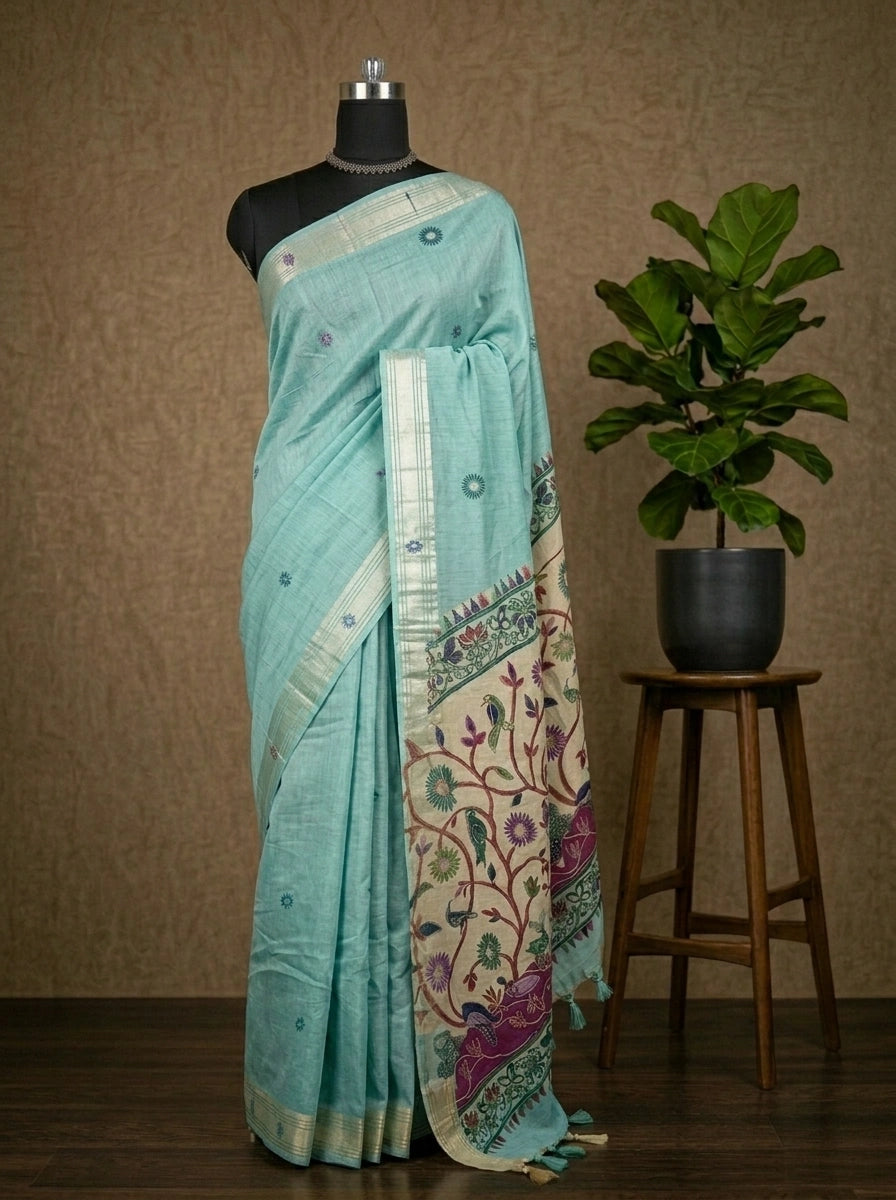 Marine Blue Munga Cotton Saree