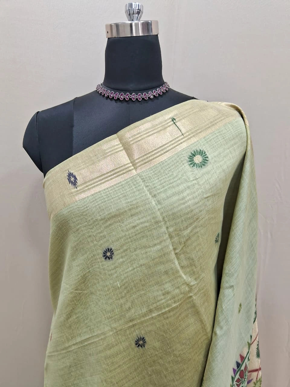 Pista Green Munga Cotton Saree 1