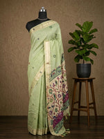Pista Green Munga Cotton Saree