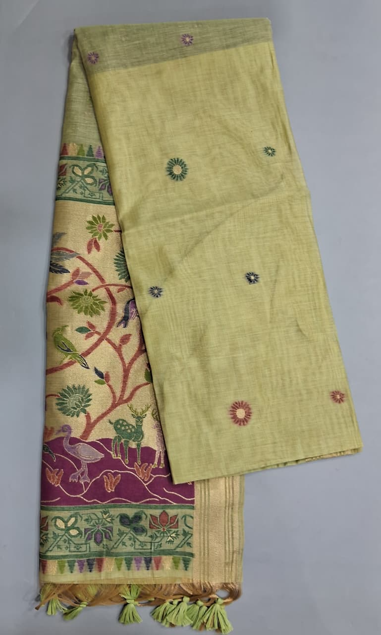 Pista Green Munga Cotton Saree 
