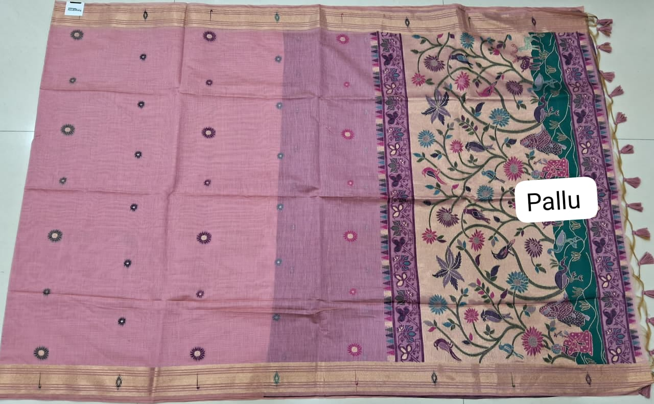 Flamingo Pink Munga Cotton Saree Pallu