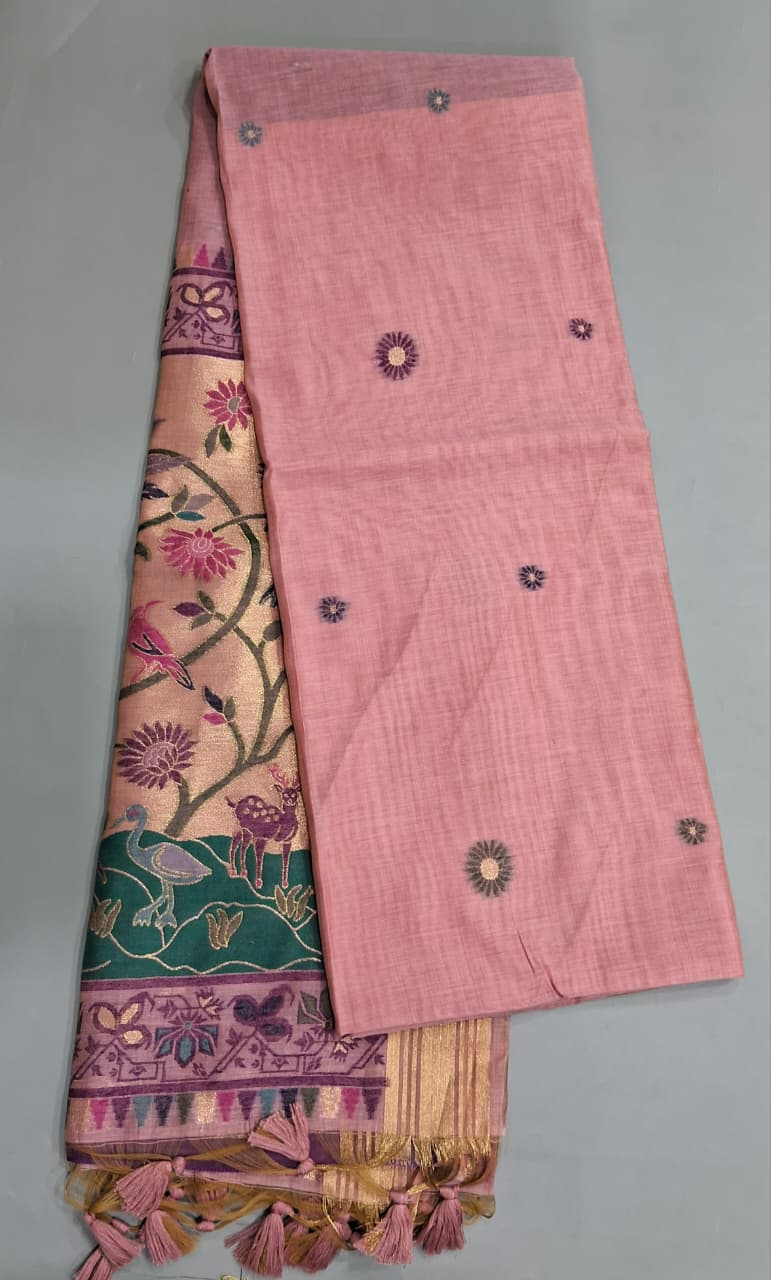 Flamingo Pink Munga Cotton Saree 