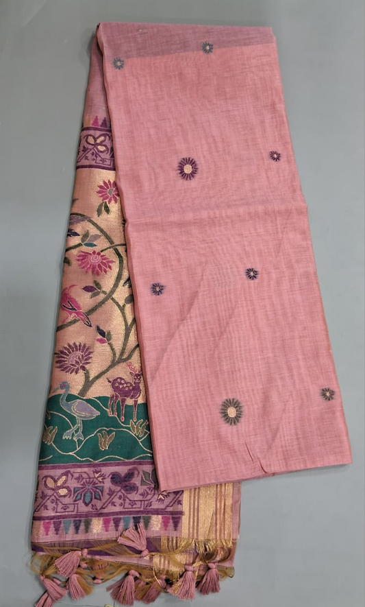Flamingo Pink Munga Cotton Saree 