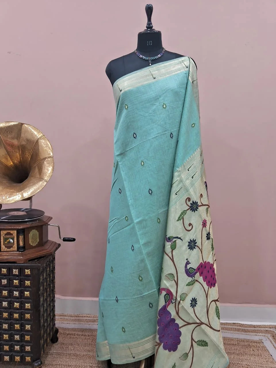 Marine Blue Munga Cotton Saree 