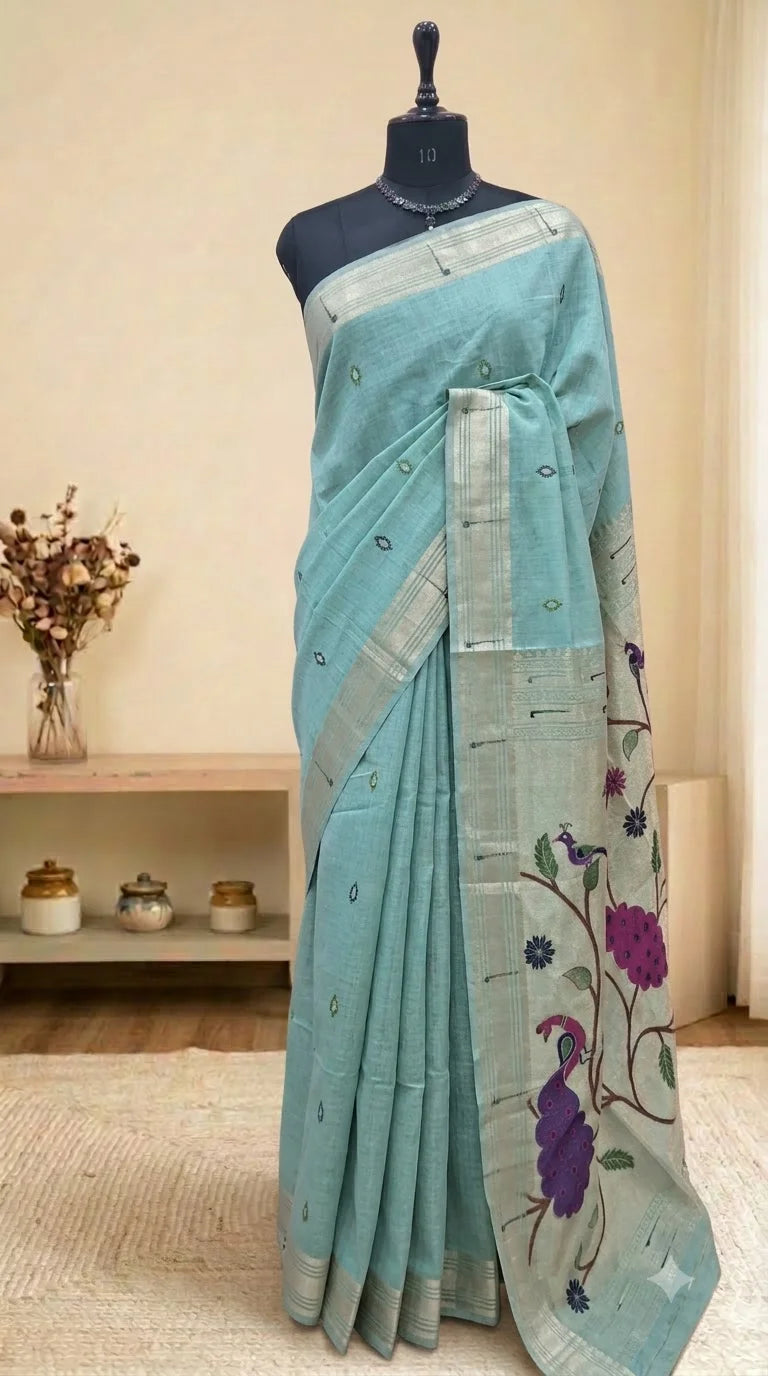 Marine Blue Munga Cotton Saree 