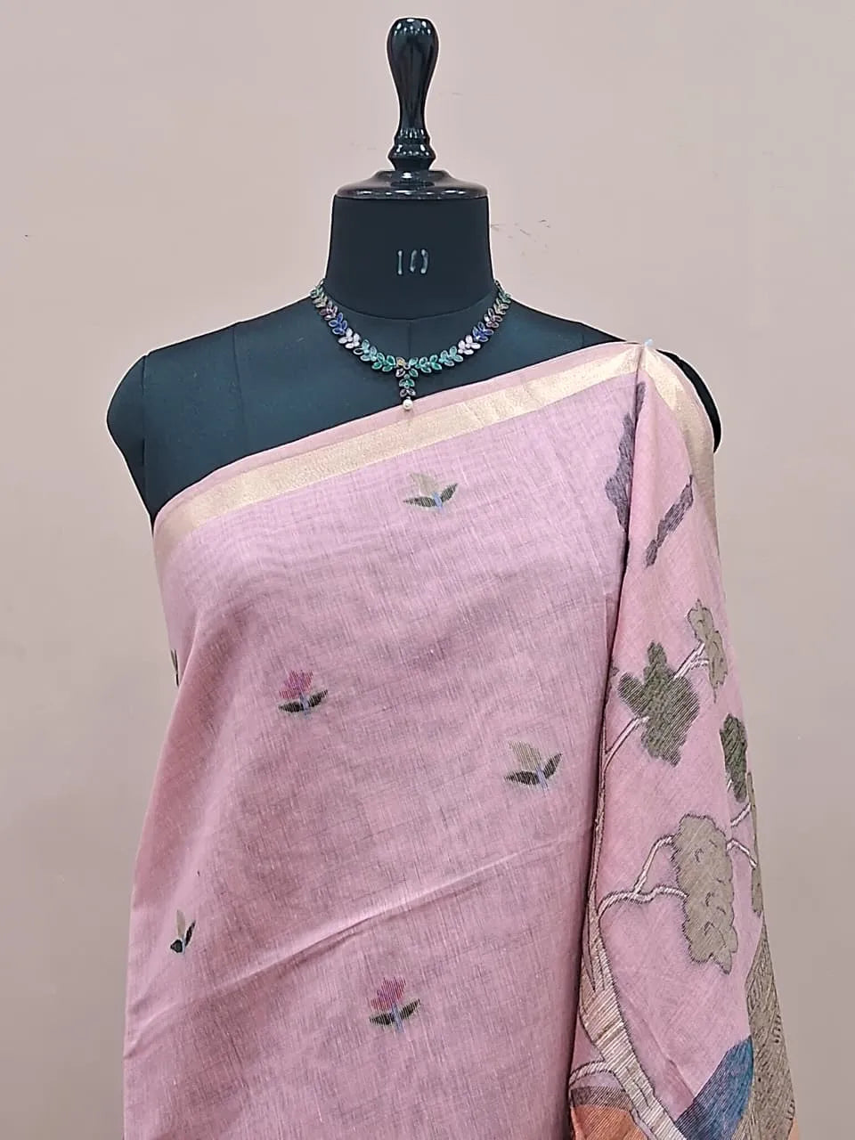 Coral Pink Munga Cotton Saree 1