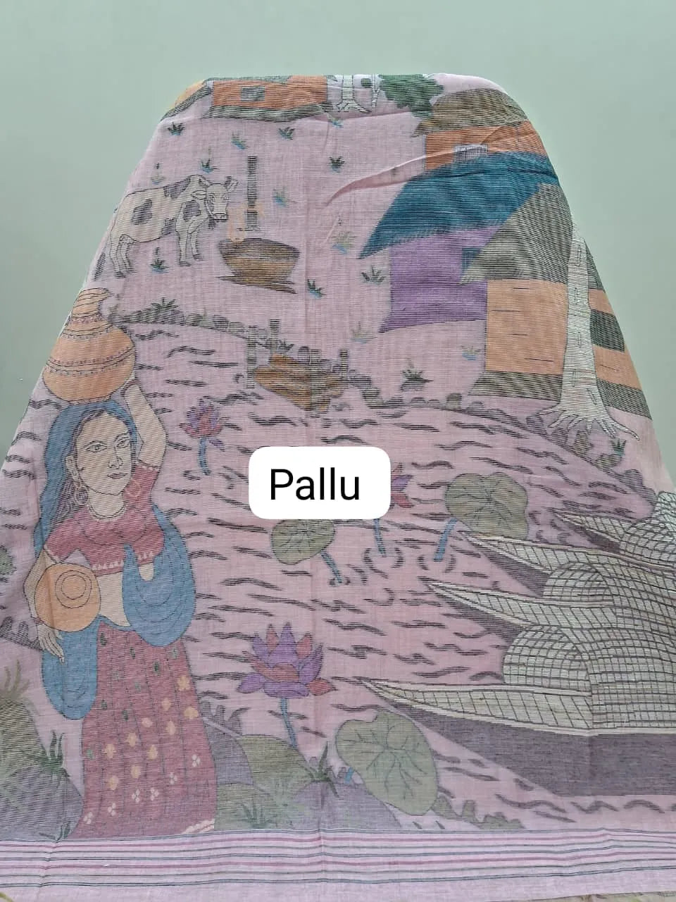 Coral Pink Munga Cotton Saree Pallu