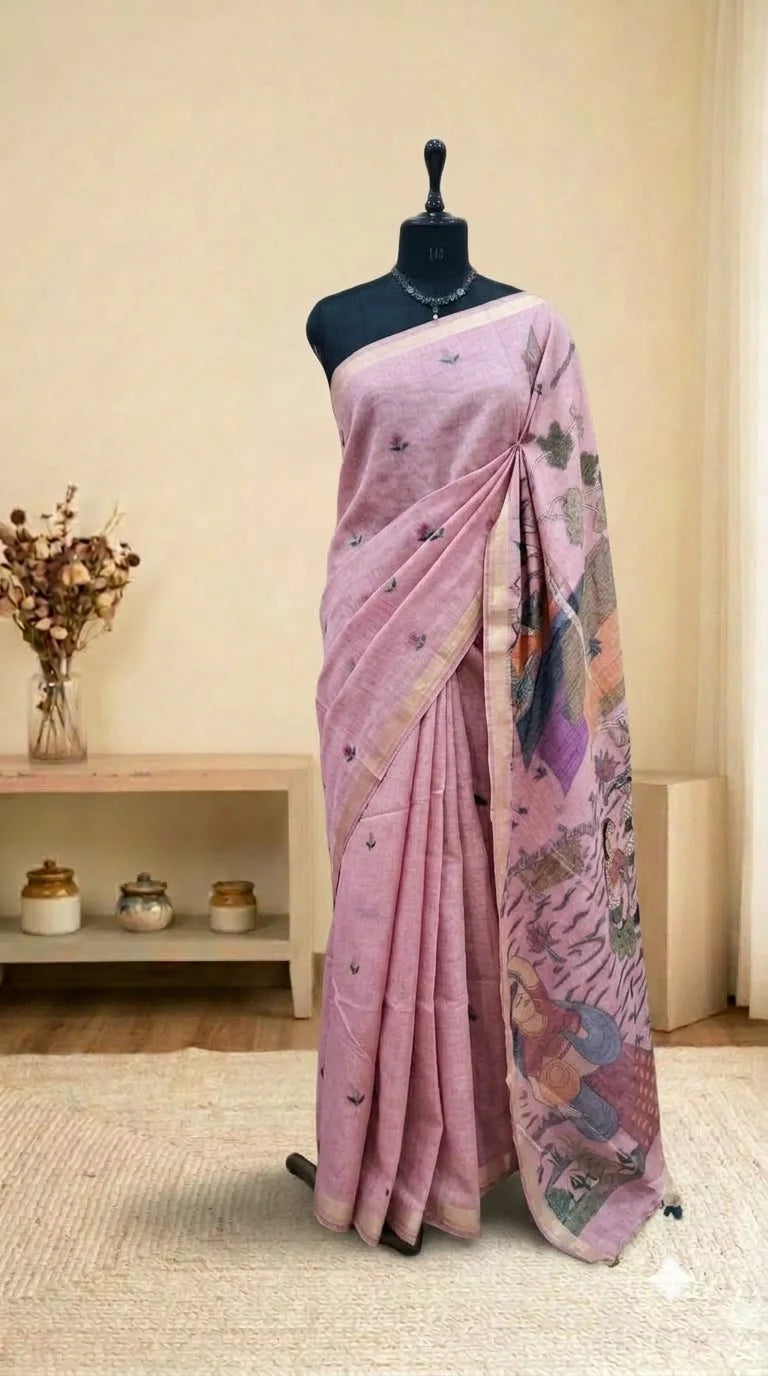 Coral Pink Munga Cotton Saree