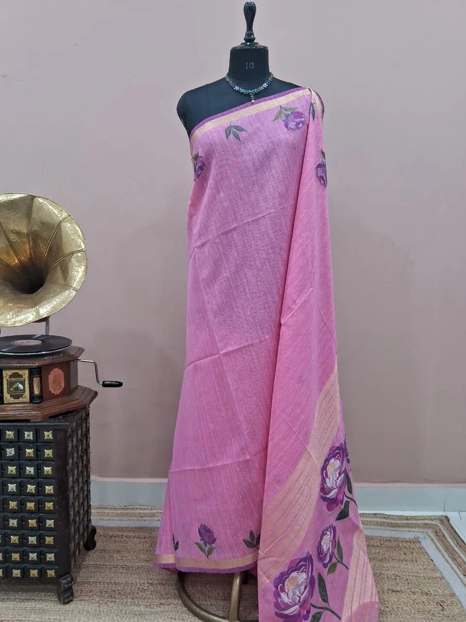 Rose Pink Munga Cotton Saree