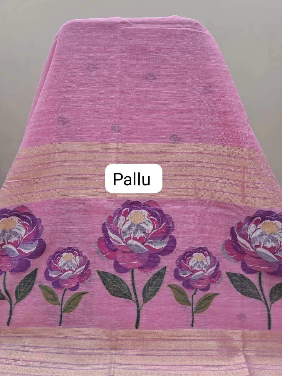 Rose Pink Munga Cotton Saree Pallu
