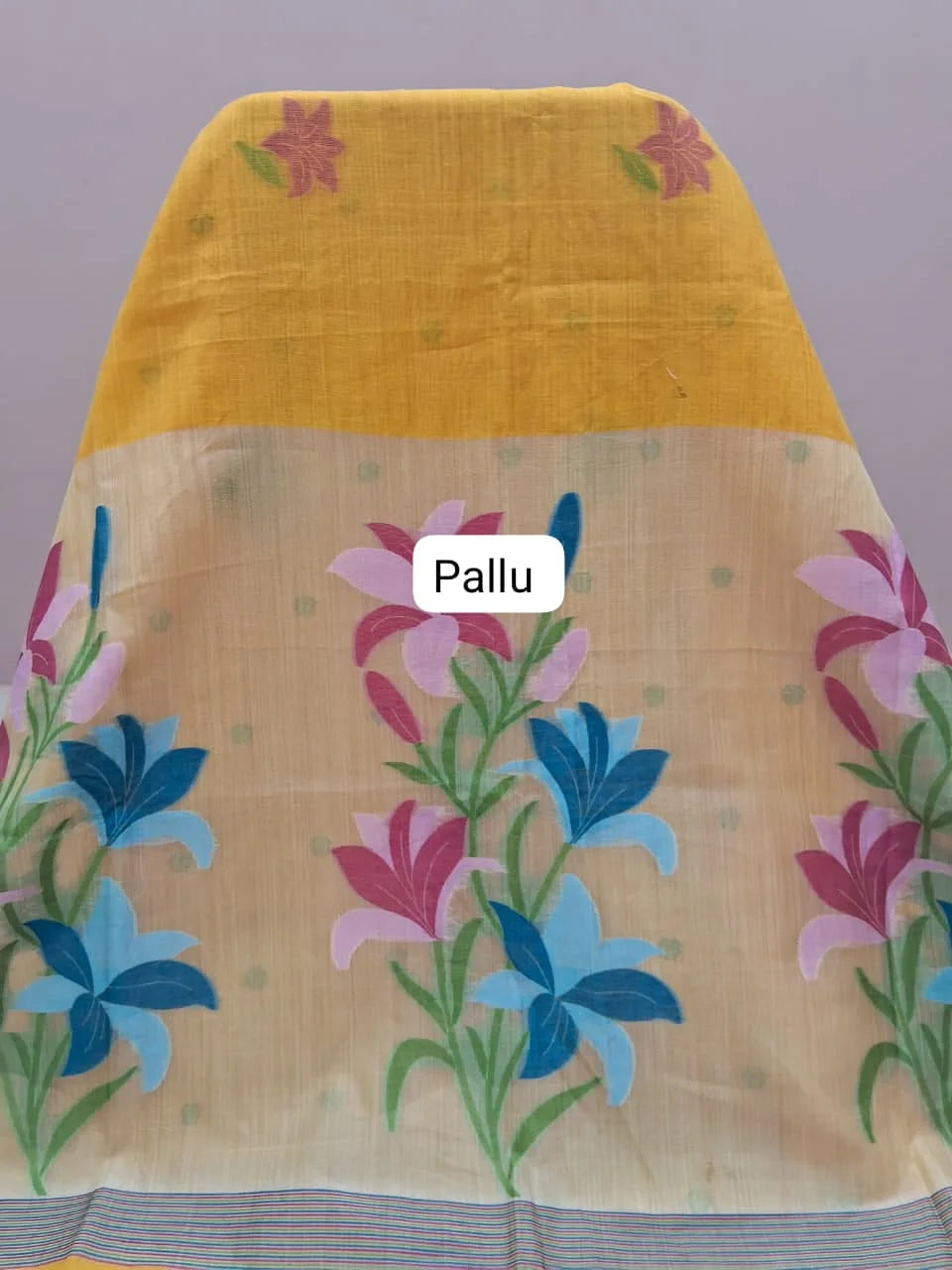 Yellow Munga Cotton Saree Pallu