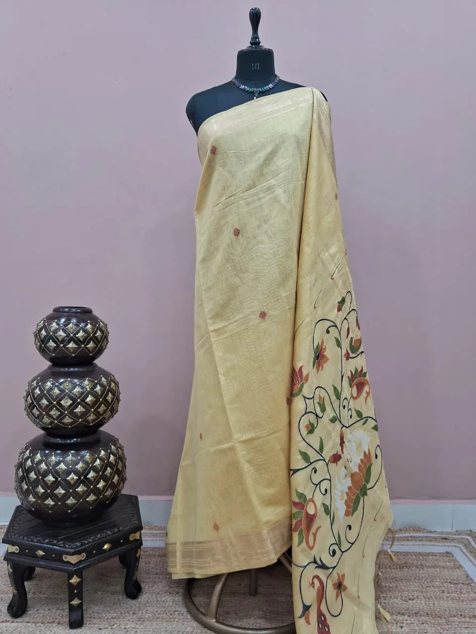 Light Yellow Munga Cotton Saree 