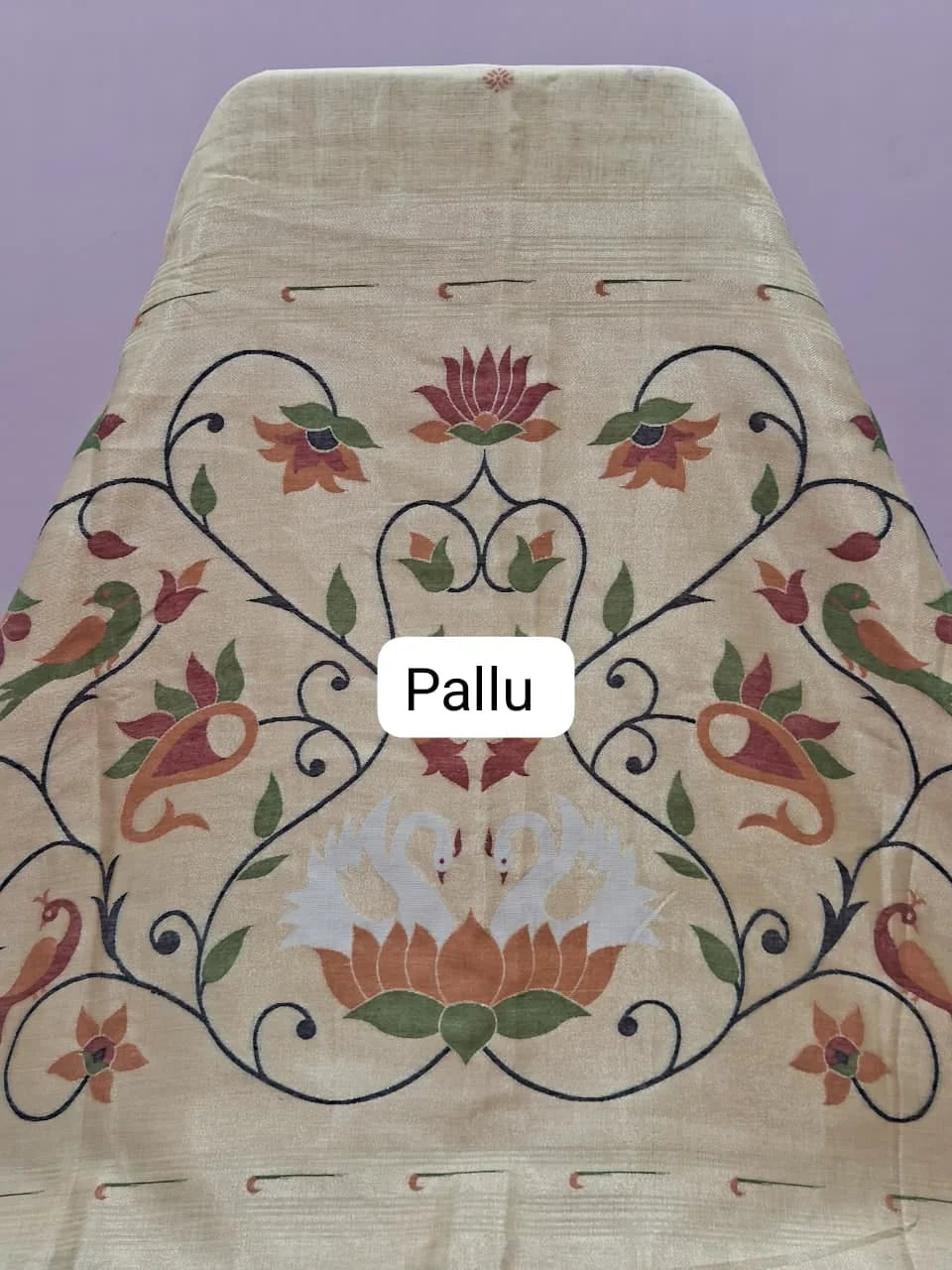 Light Yellow Munga Cotton Saree pallu