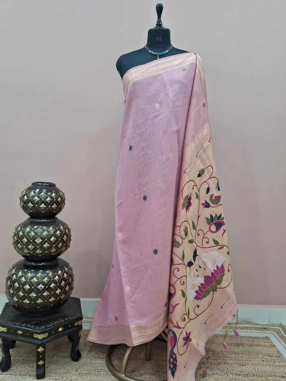 Blush Pink Munga Cotton Saree 