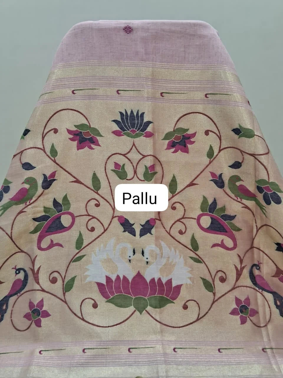 Blush Pink Munga Cotton Saree pallu