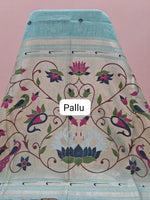 Marine Blue Munga Cotton Saree pallu