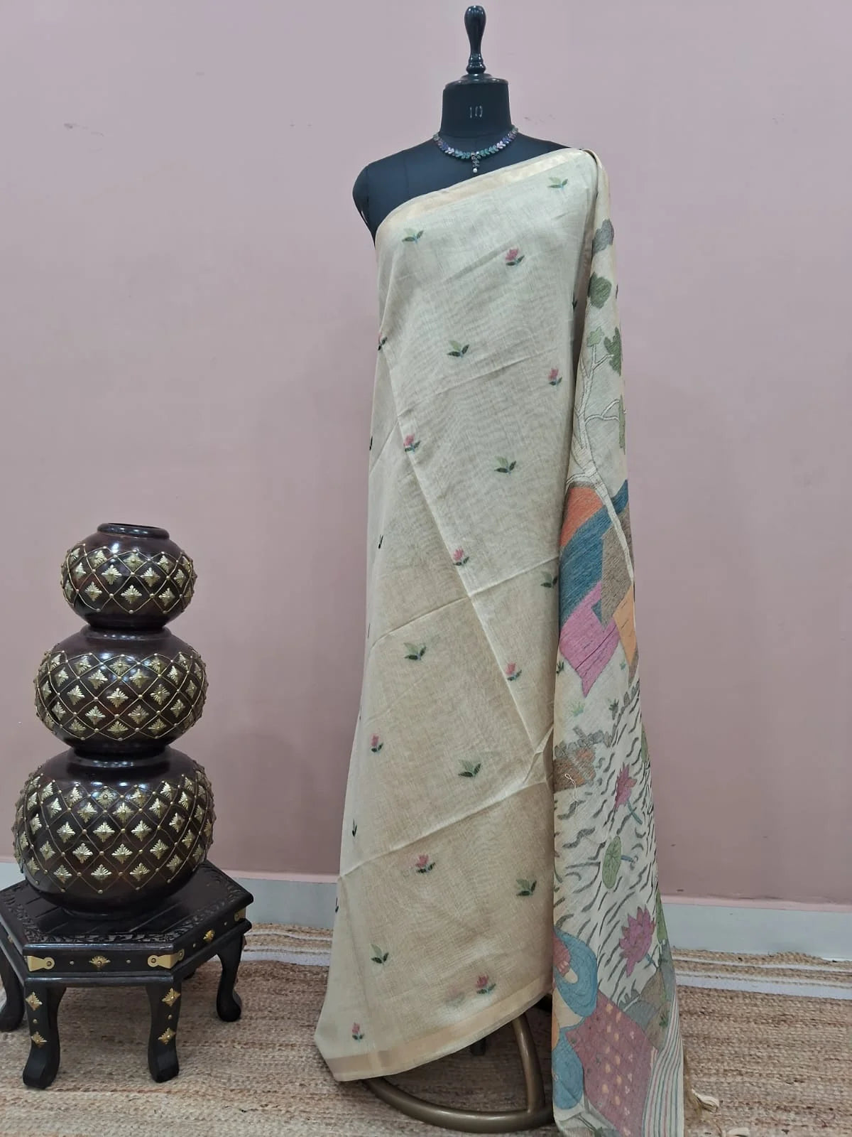 Dark Beige Munga Cotton Saree 