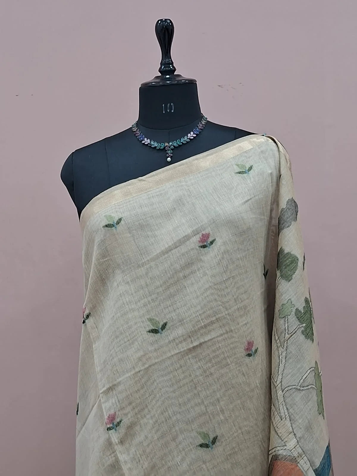 Dark Beige Munga Cotton Saree 1