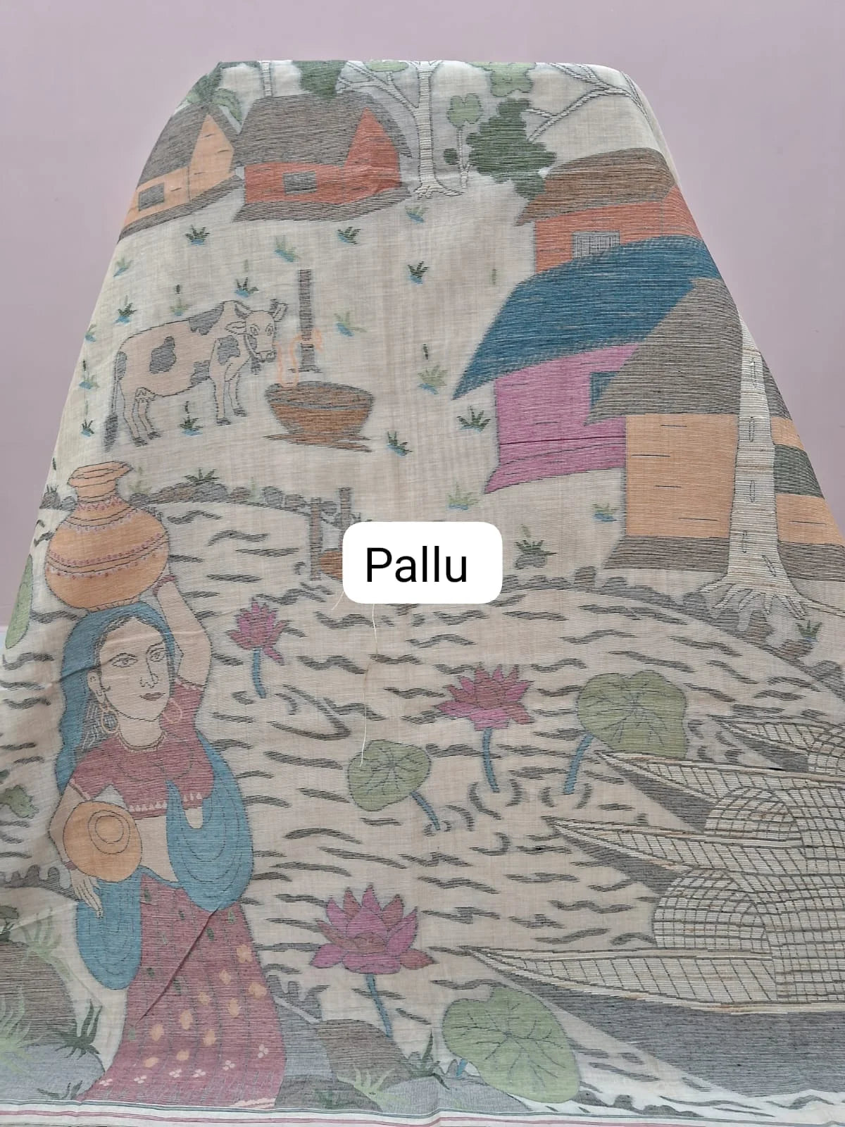 Dark Beige Munga Cotton Saree pallu