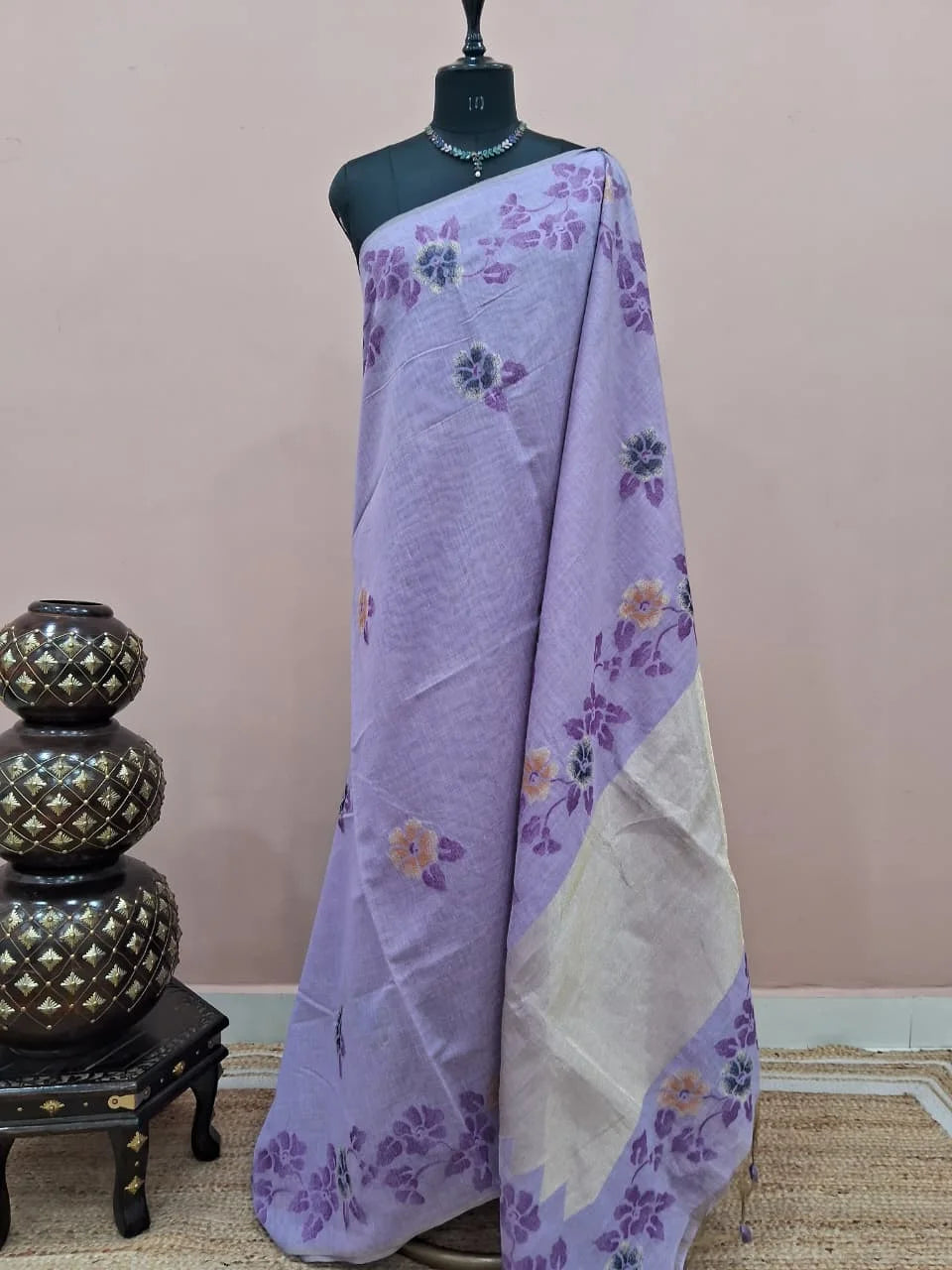 Lavender Munga Cotton Saree 