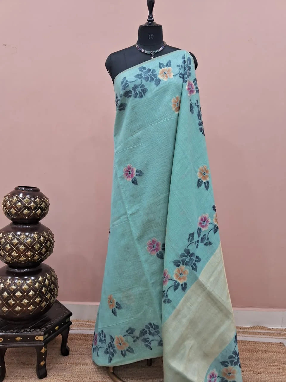 Marine Blue Munga Cotton Saree 