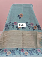 Marine Blue Munga Cotton Saree pallu