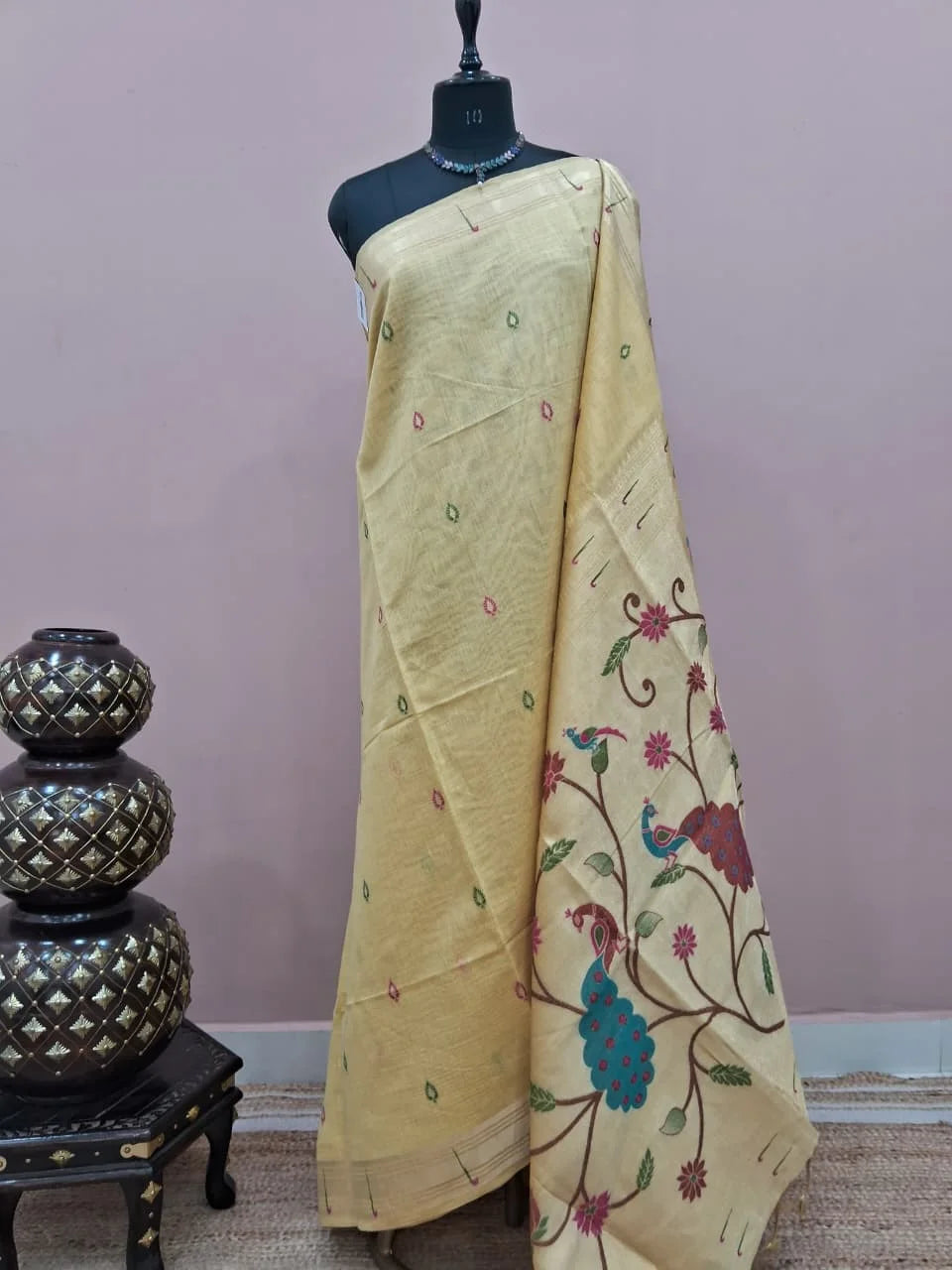 Light Yellow Pure Munga Cotton Saree 