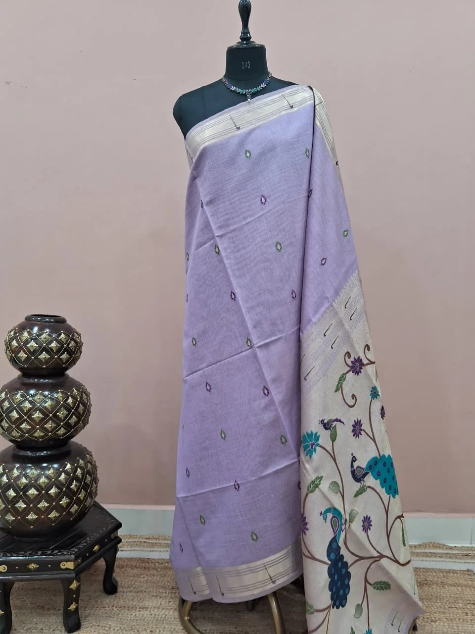 Light Lavender Pure Munga Cotton Saree 